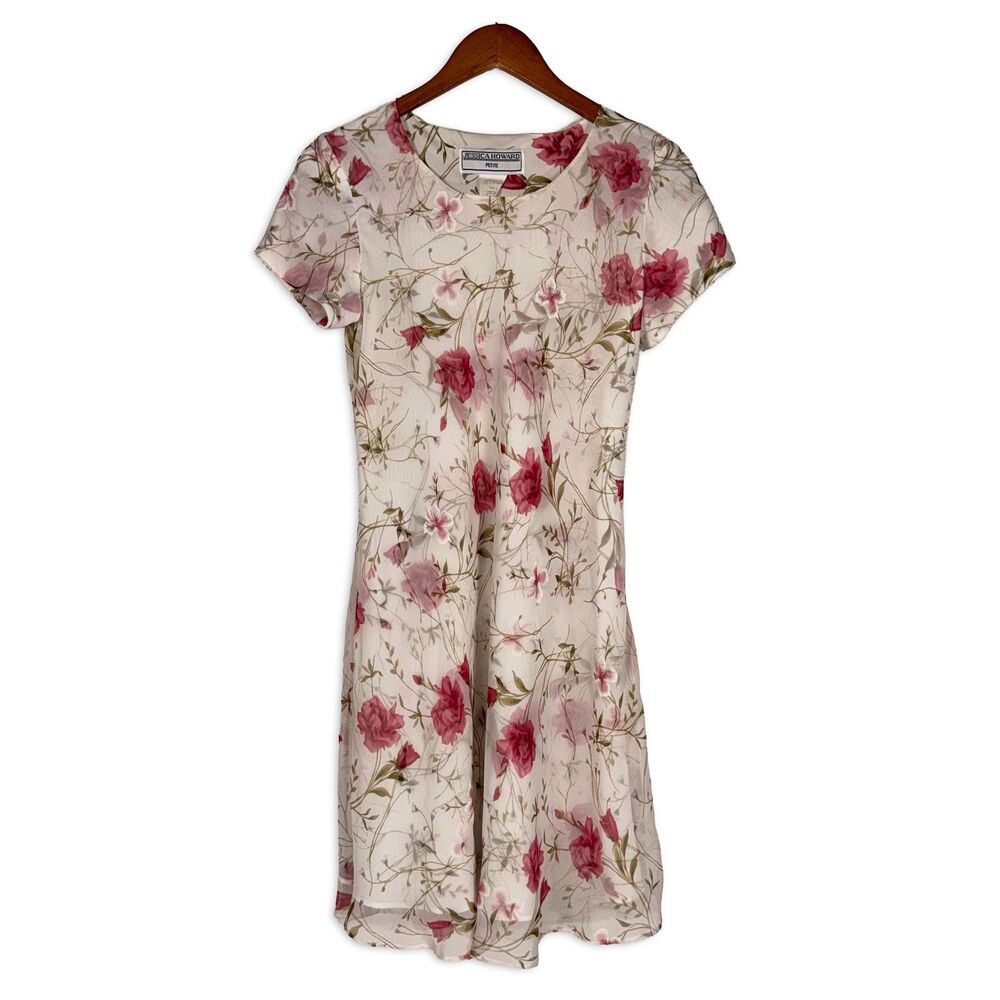 Vintage Jessica Howard Floral Mini Dress Size 6P 90s Garden Romantic Grunge